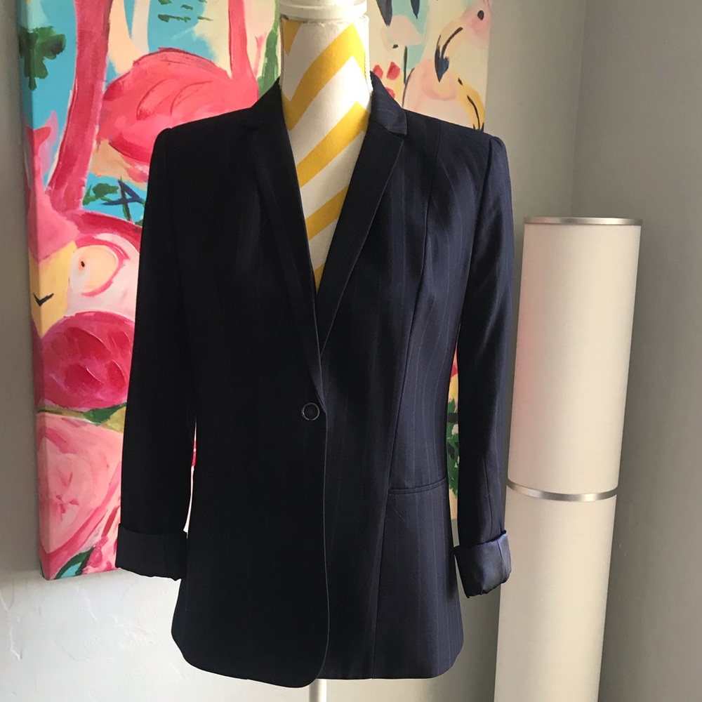 Tahari Navy Striped Blazer Sz 4